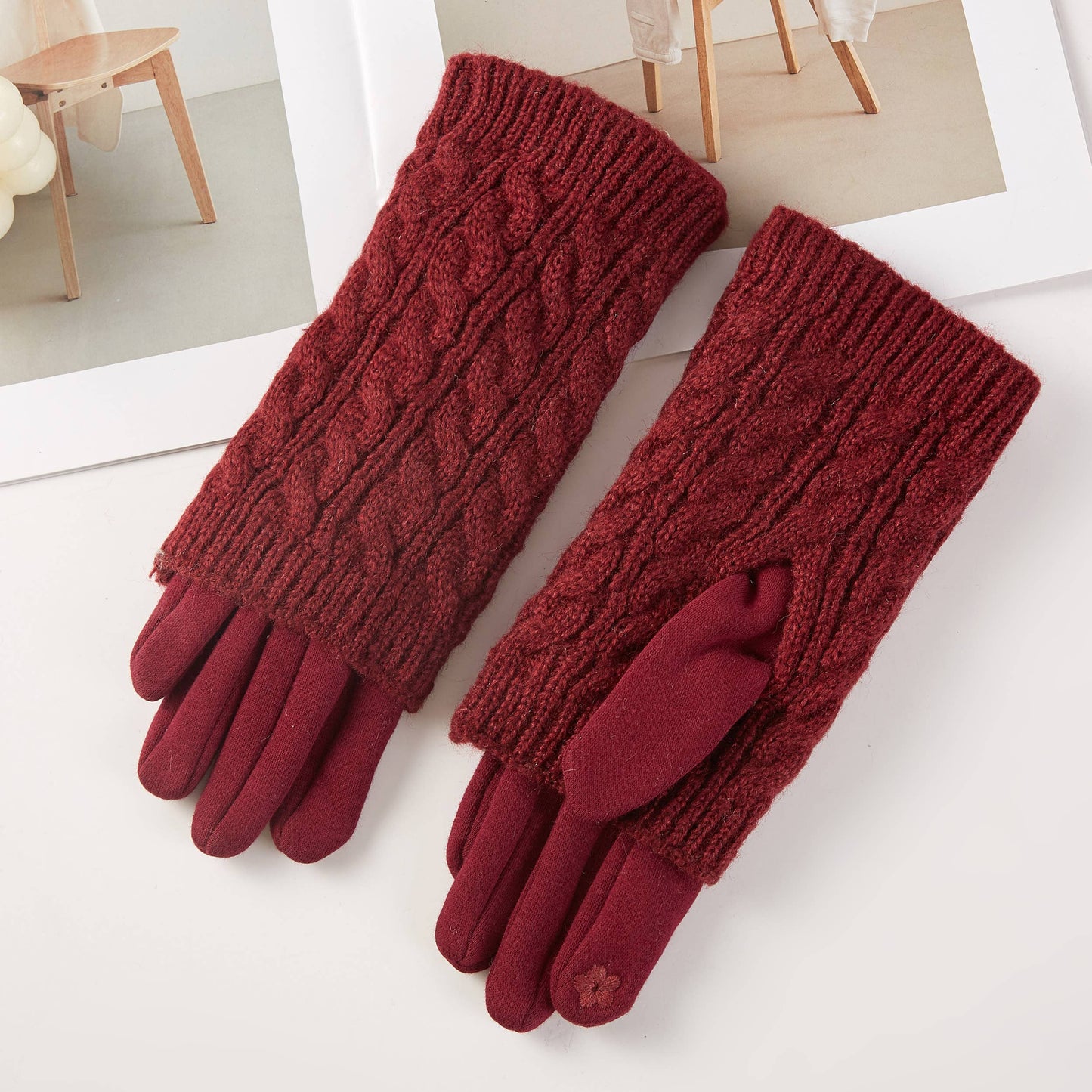 3 in 1 Cable Solid Knit Textured Winter Gloves