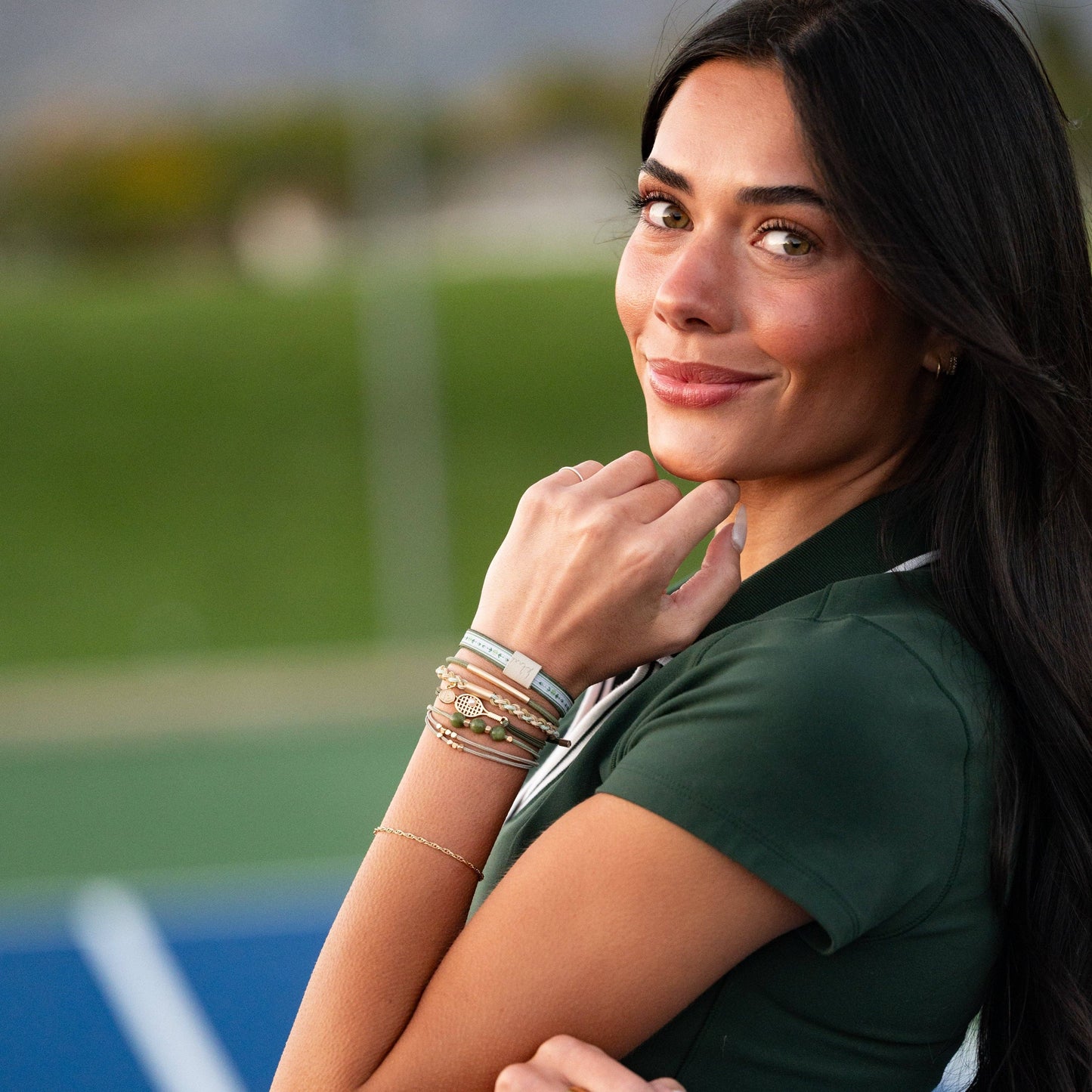 "Ace" Green & Gold Tennis Racket Charm Hair Tie Bracelets