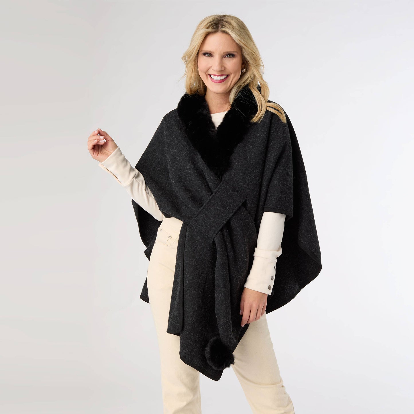 Rae Pull Through Wrap with Faux Fur