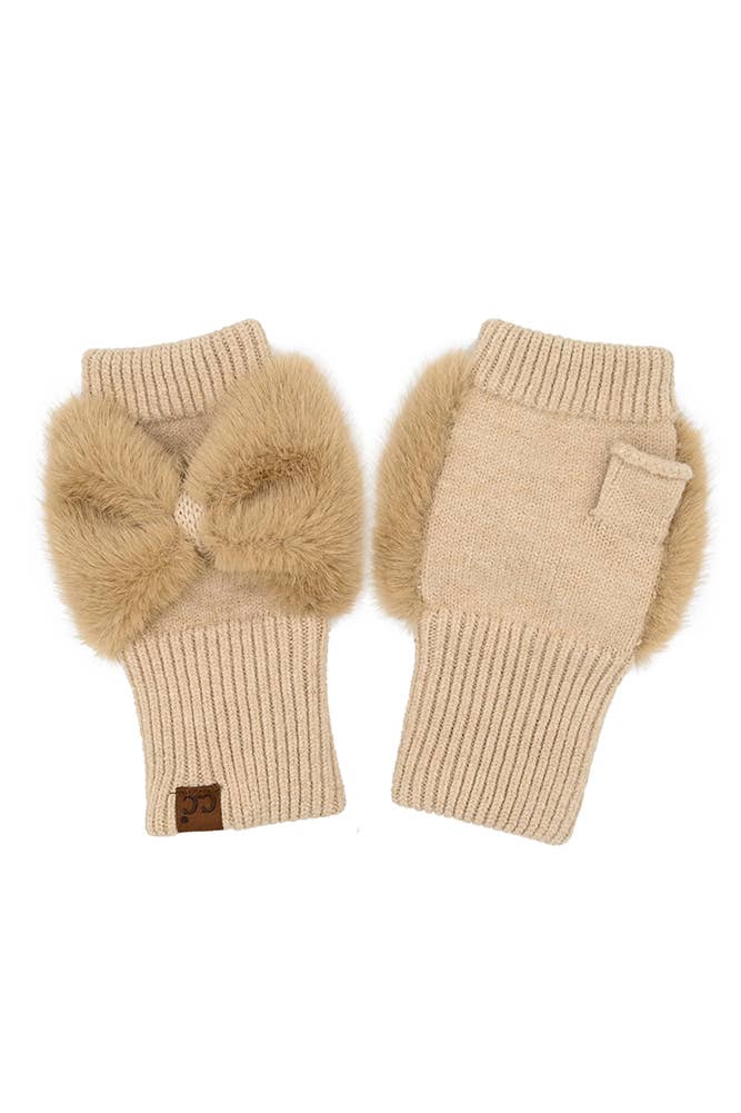 C.C Faux Fur Bow Fingerless Winter Glove