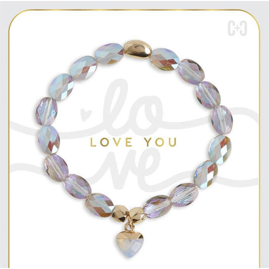 Love You Heart Charm Stretch Bracelet