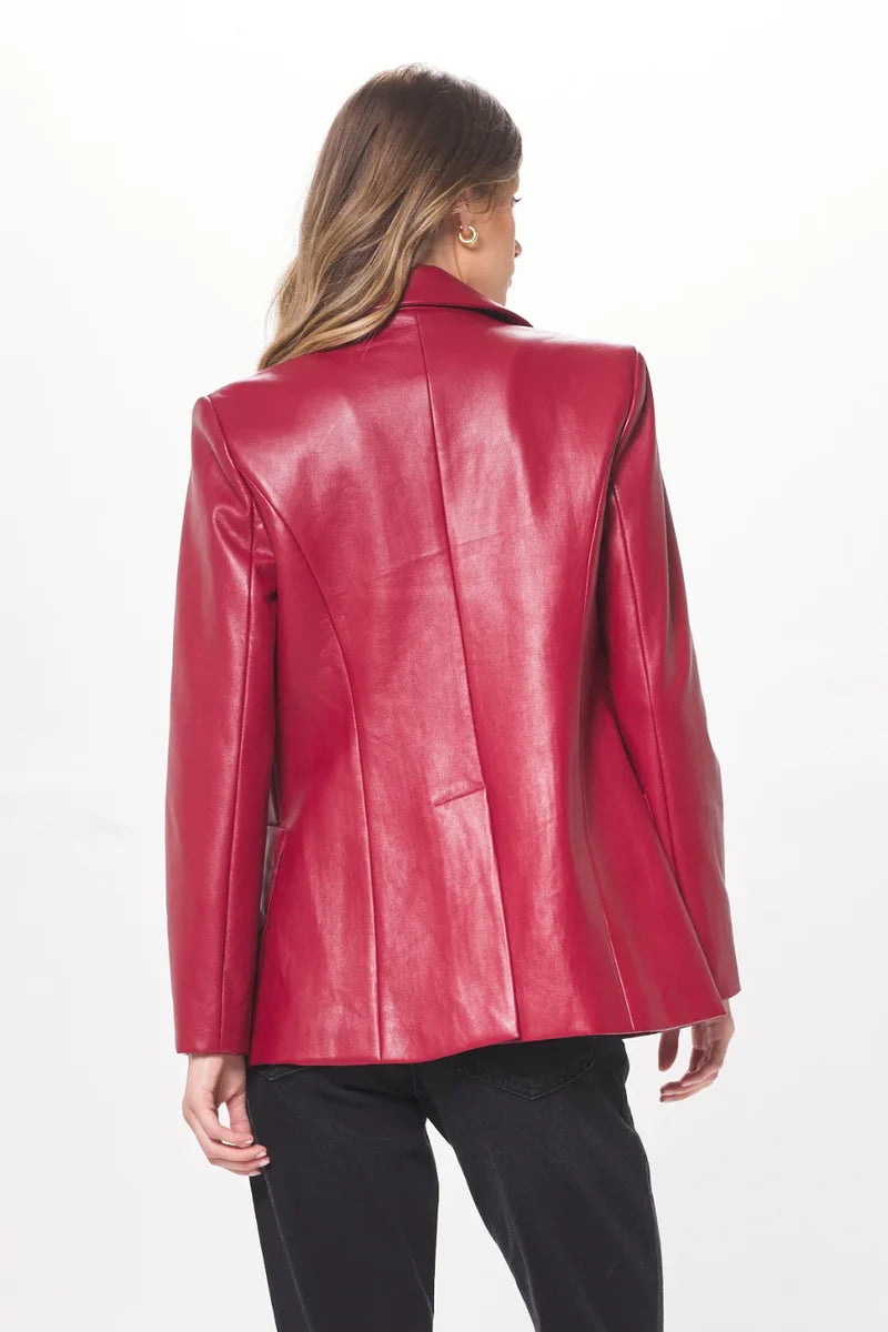 Faux Red Leather Blazer