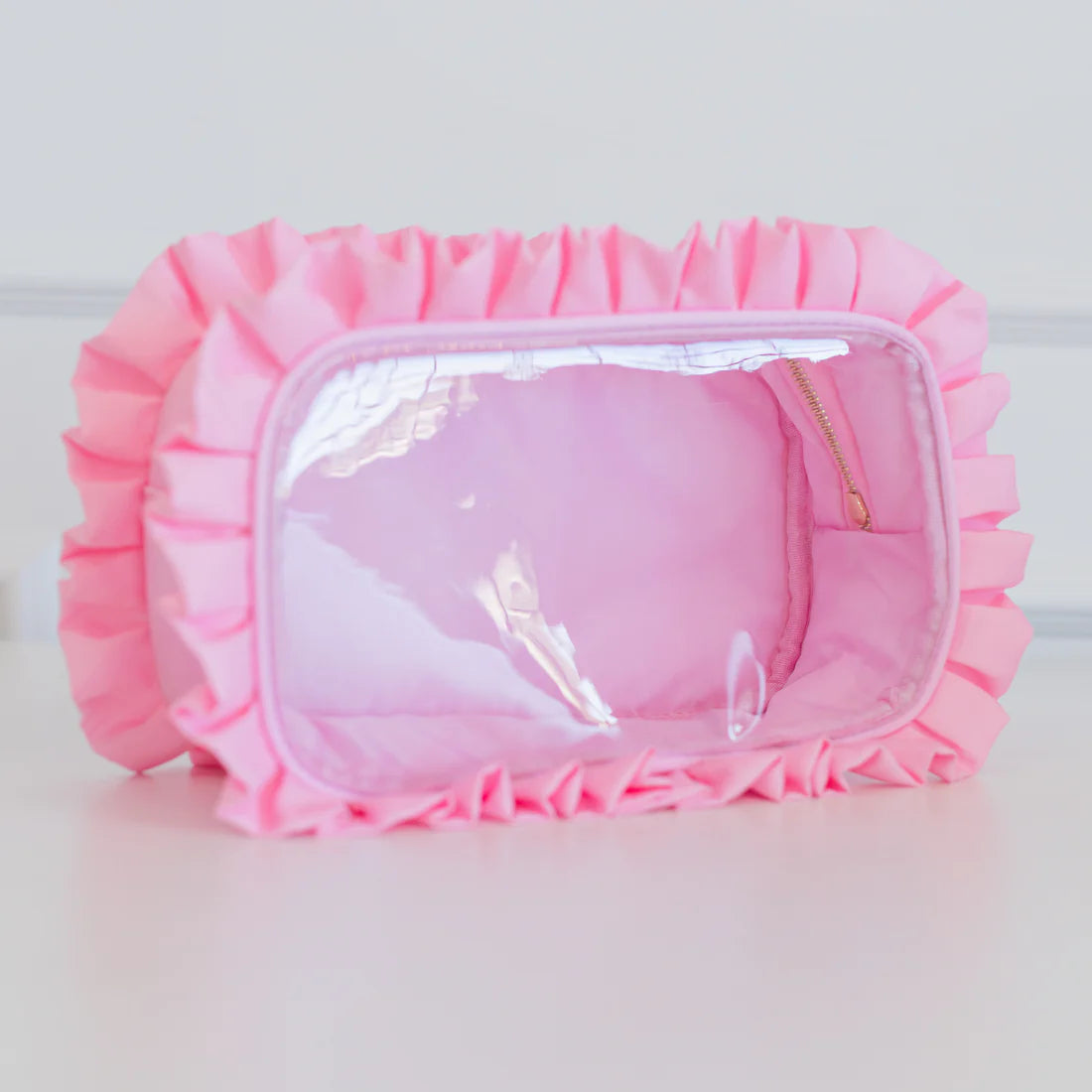 Ruffled Nylon Large Clear Pouch