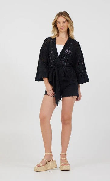 Black Eyelet Kimono Blouse