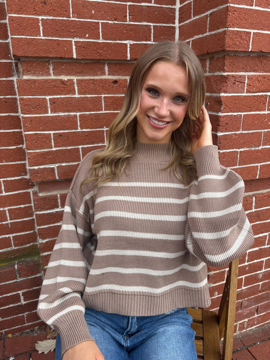 Mock Neck Stripe Sweater