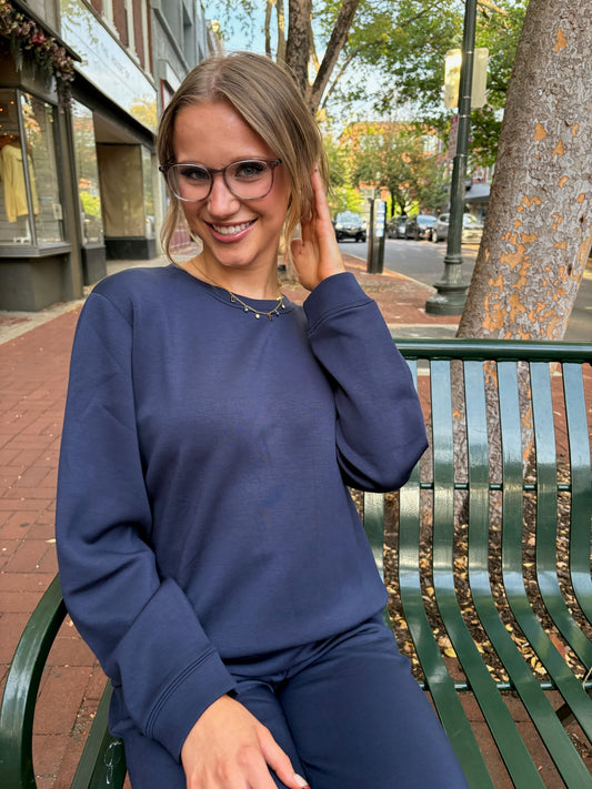 Cloud Fleece Navy Crew Neck