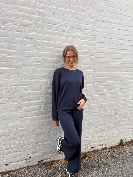 Cloud Fleece Navy Wide Pants