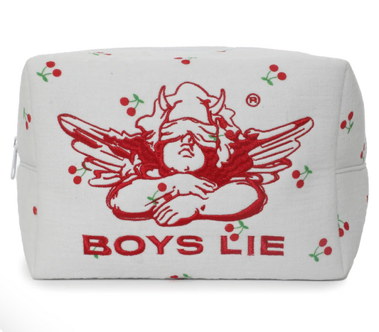 Boys Lie CHERRY PIE POUCHWith its charming cherry pattern, this compact cloth pouch is both practical and stylish, ideal for keeping your travel necessities neatly packed and easily accessible.