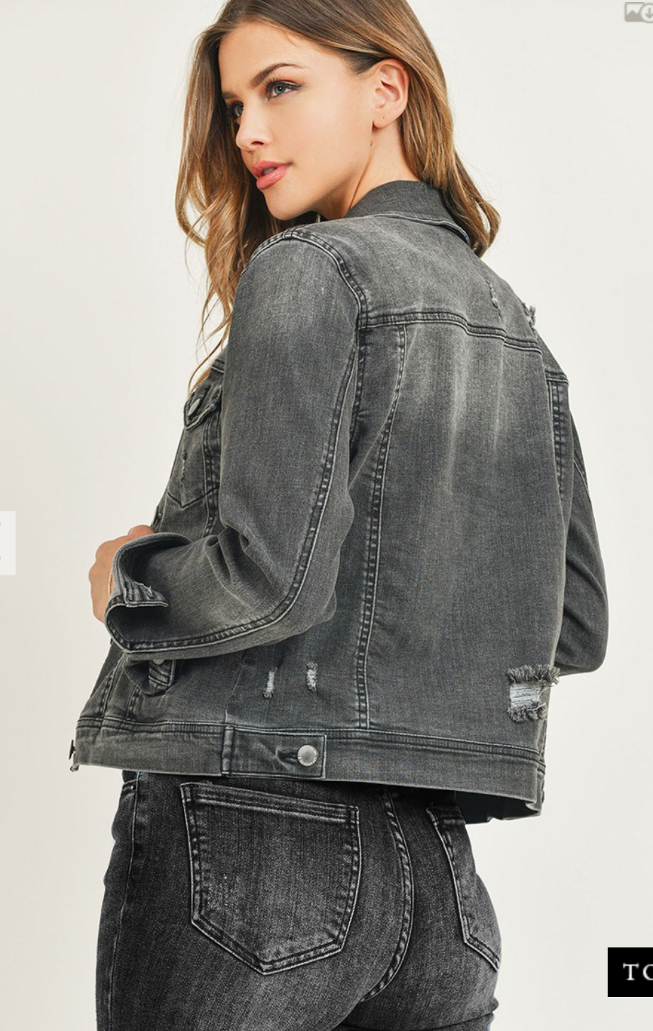 Vintage Washed Grey Denim Jacket