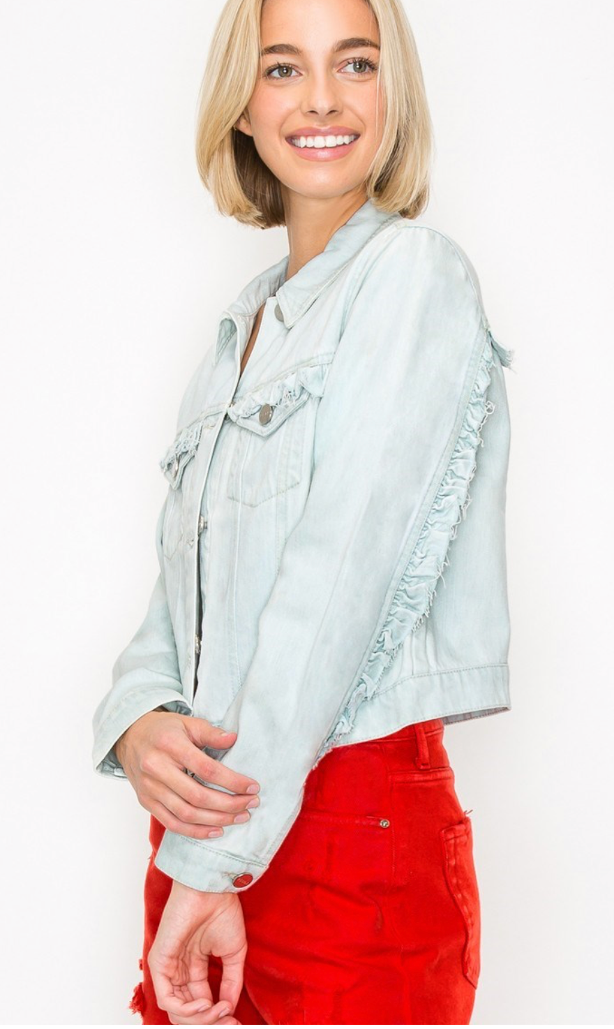 Ruffle Detail Denim Jacket