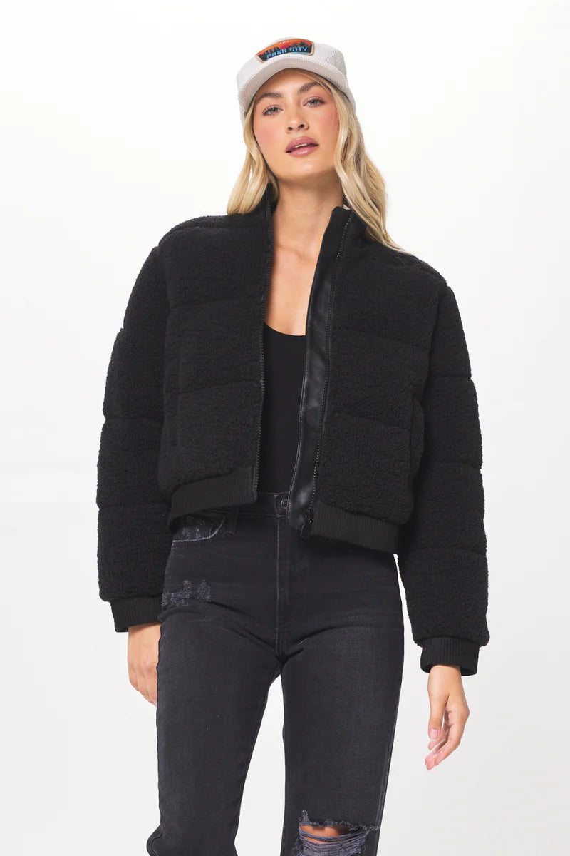 Black Sherpa Suede Bomber Jacket