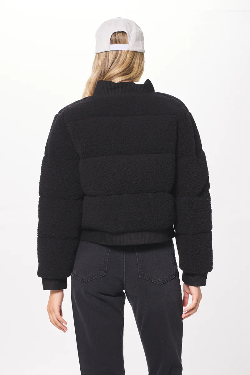 Black Sherpa Suede Bomber Jacket