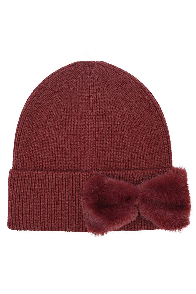 Faux Fur Bow Beanie