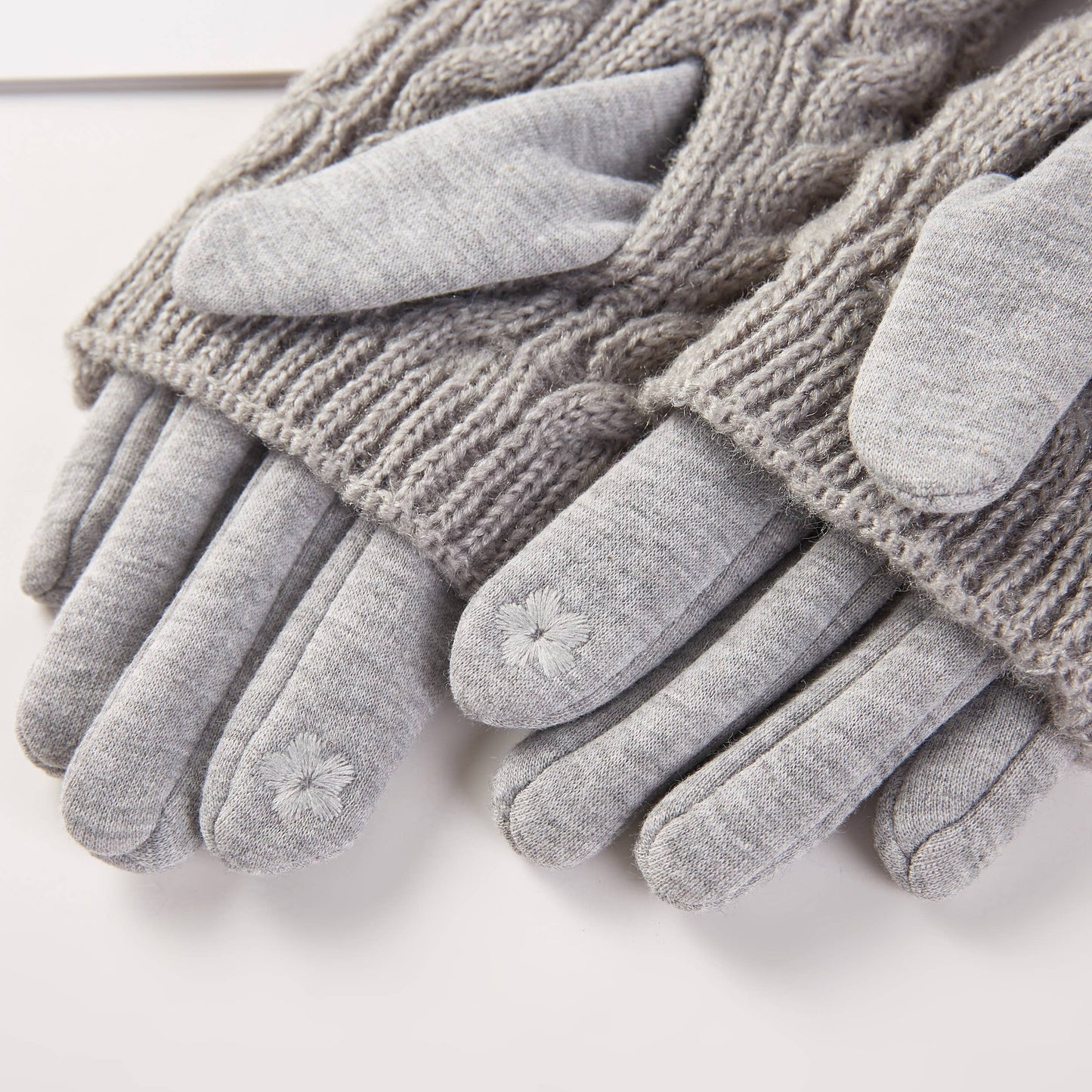 3 in 1 Cable Solid Knit Textured Winter Gloves