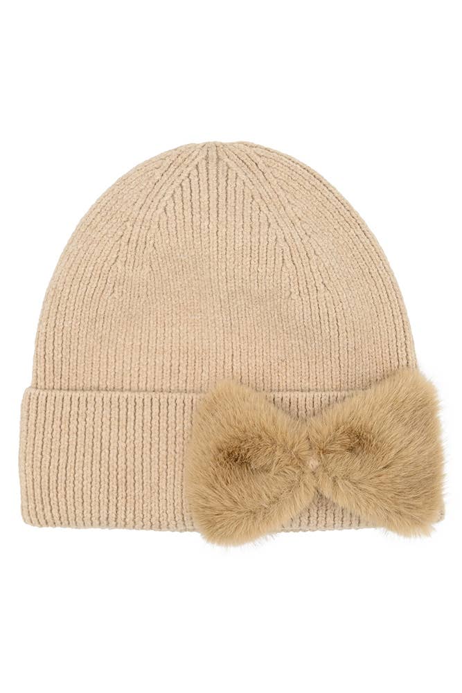 Faux Fur Bow Beanie