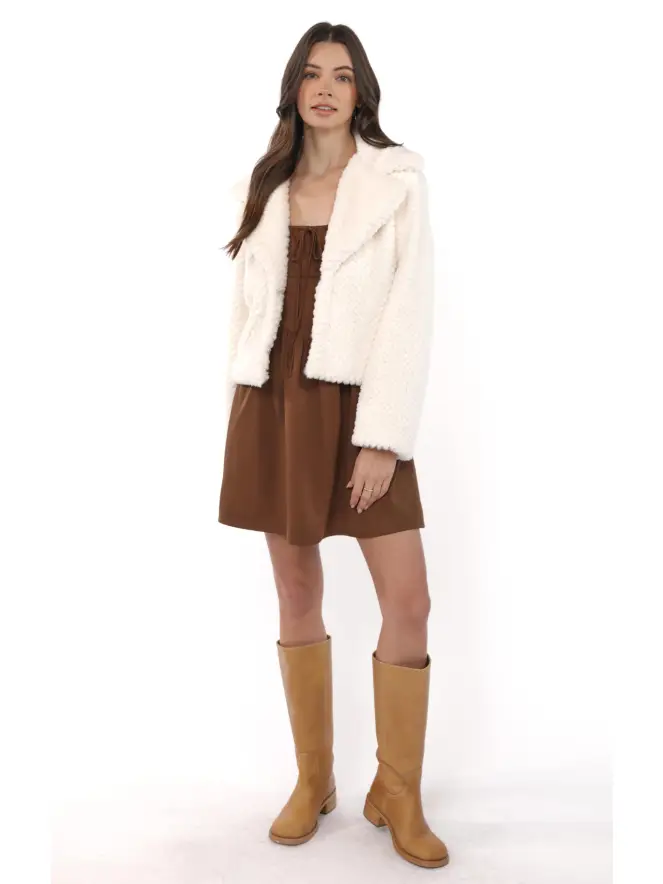 So So Soft Faux Fur Wide Lapel Coat : Ivory