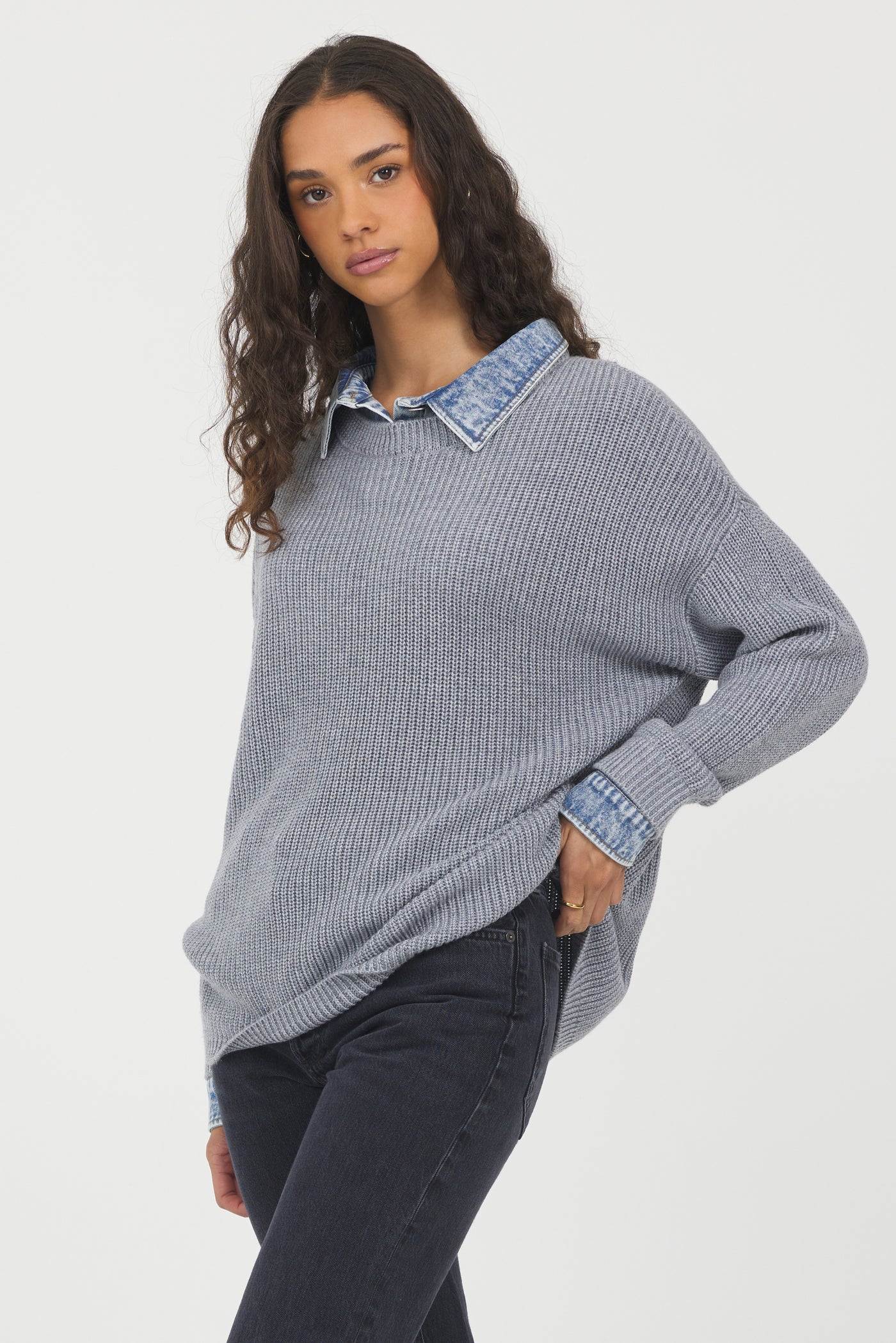 Denim Collar Sweater