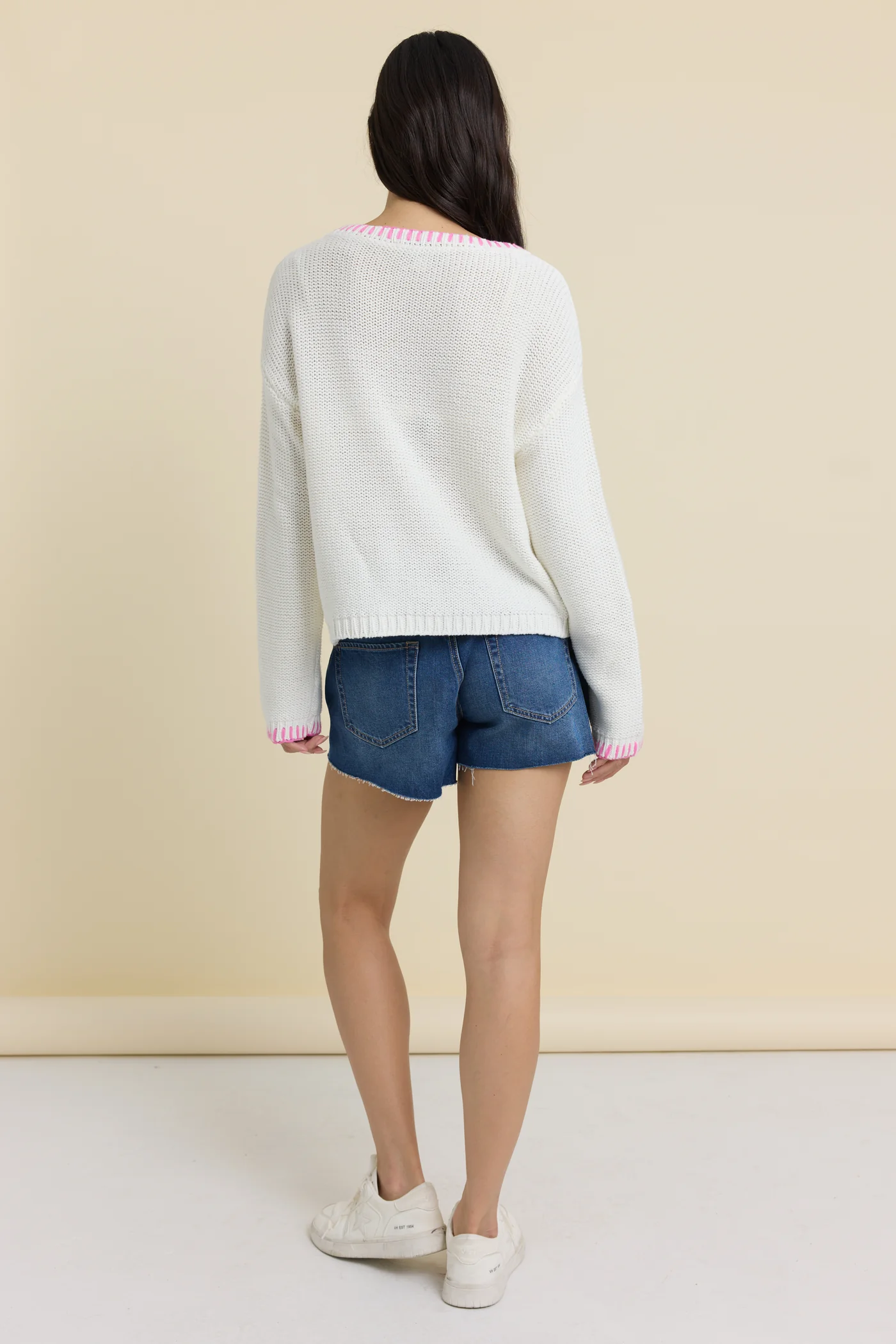 Beach with Blue Whipstitch Sweater