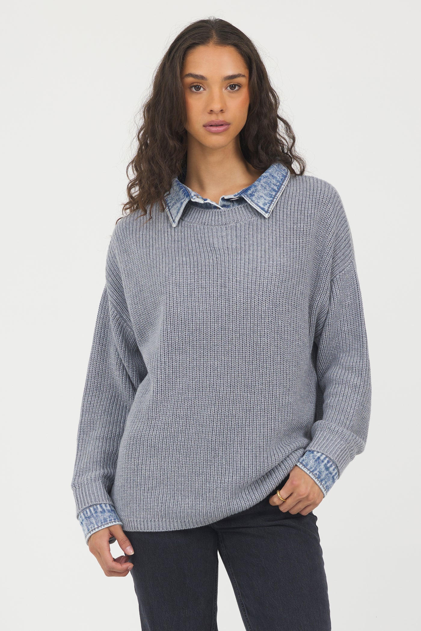 Denim Collar Sweater