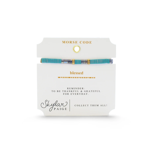 BLESSED - Morse Code Tila Beaded Bracelet
