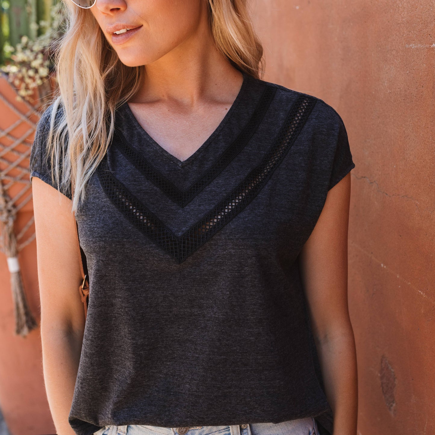 V-Neck Lace Inset Tee