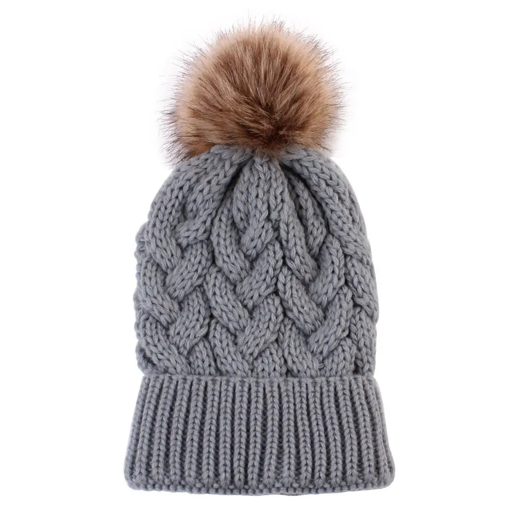 Twisted Cable Knit Pom Pom Beanie