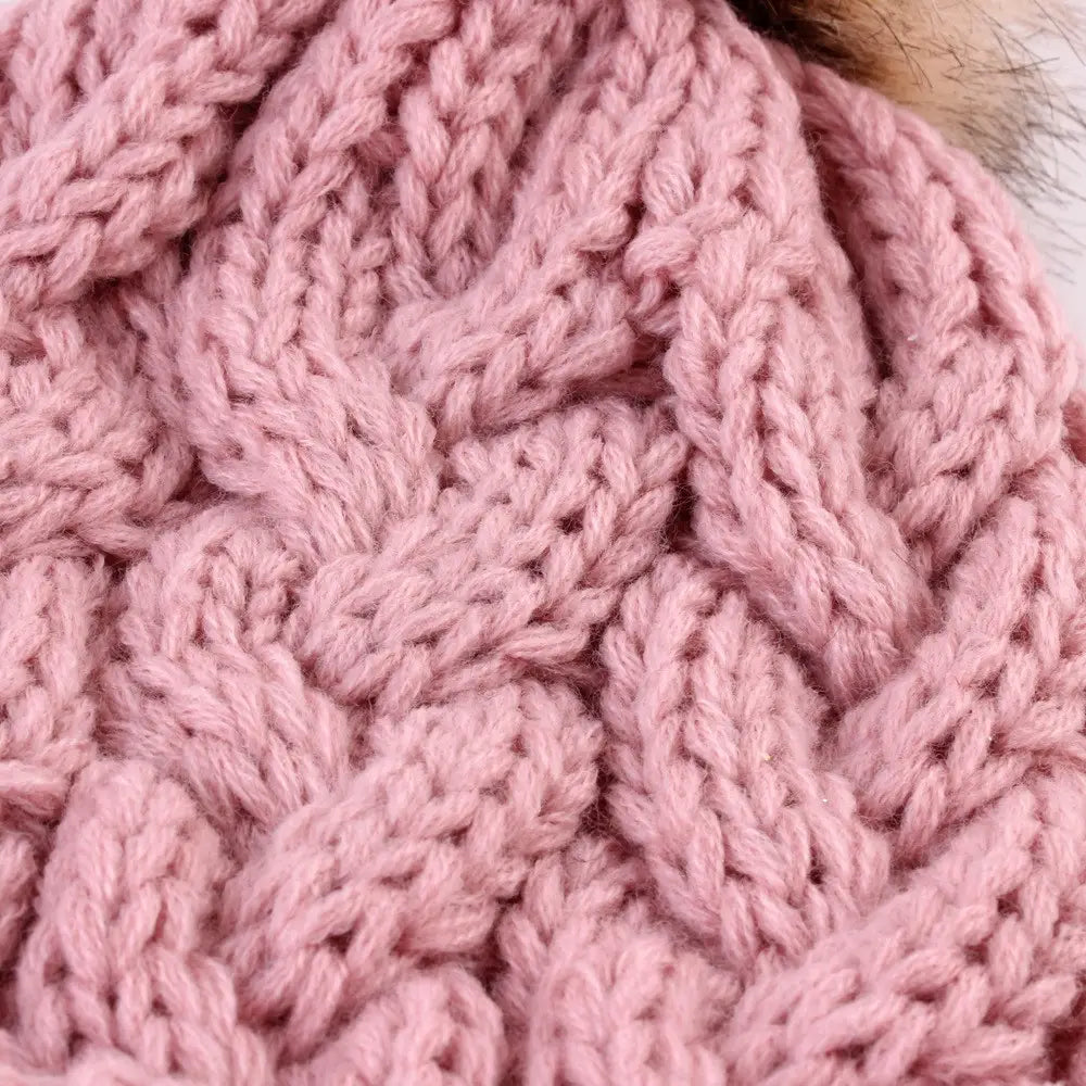 Twisted Cable Knit Pom Pom Beanie