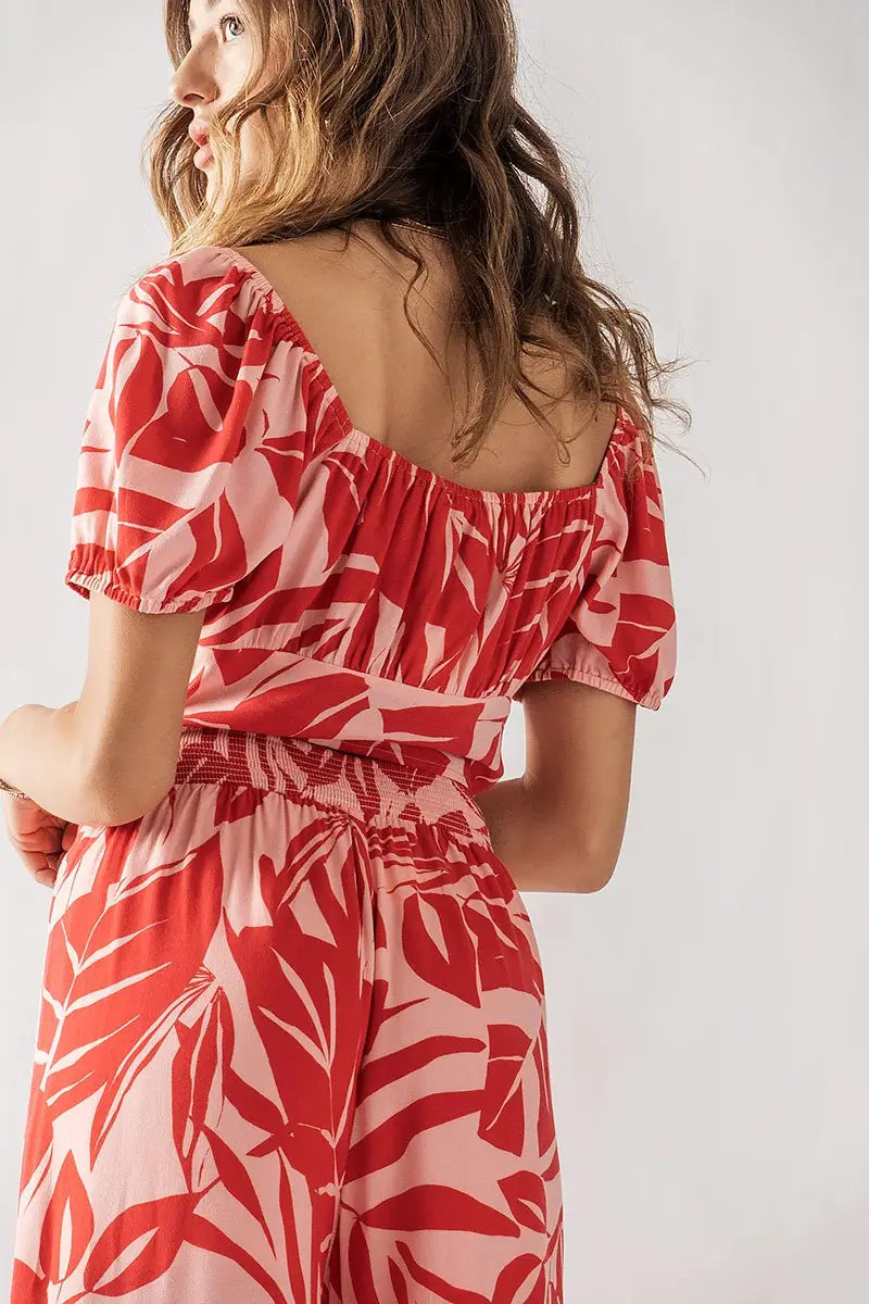 Tropical Print Crop Blouse