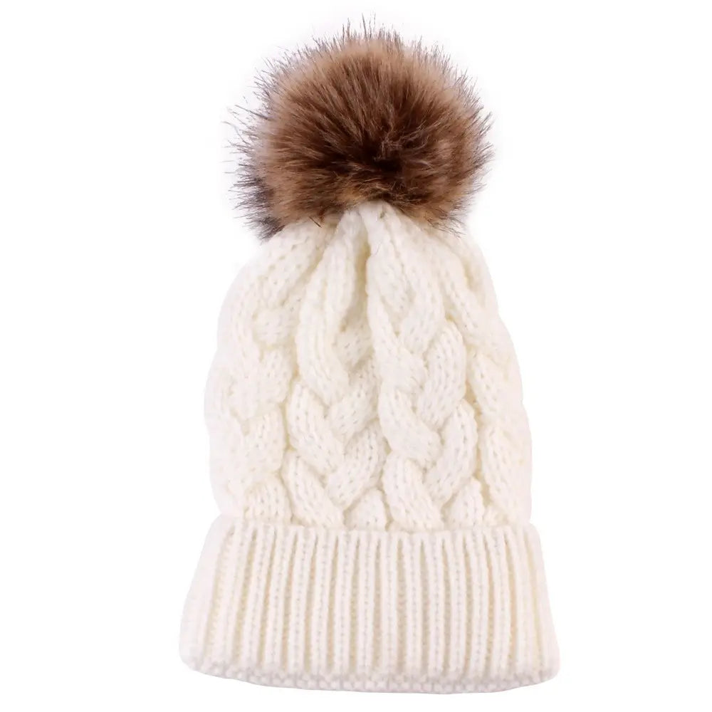 Twisted Cable Knit Pom Pom Beanie