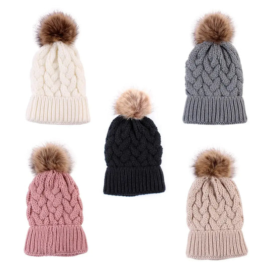 Twisted Cable Knit Pom Pom Beanie