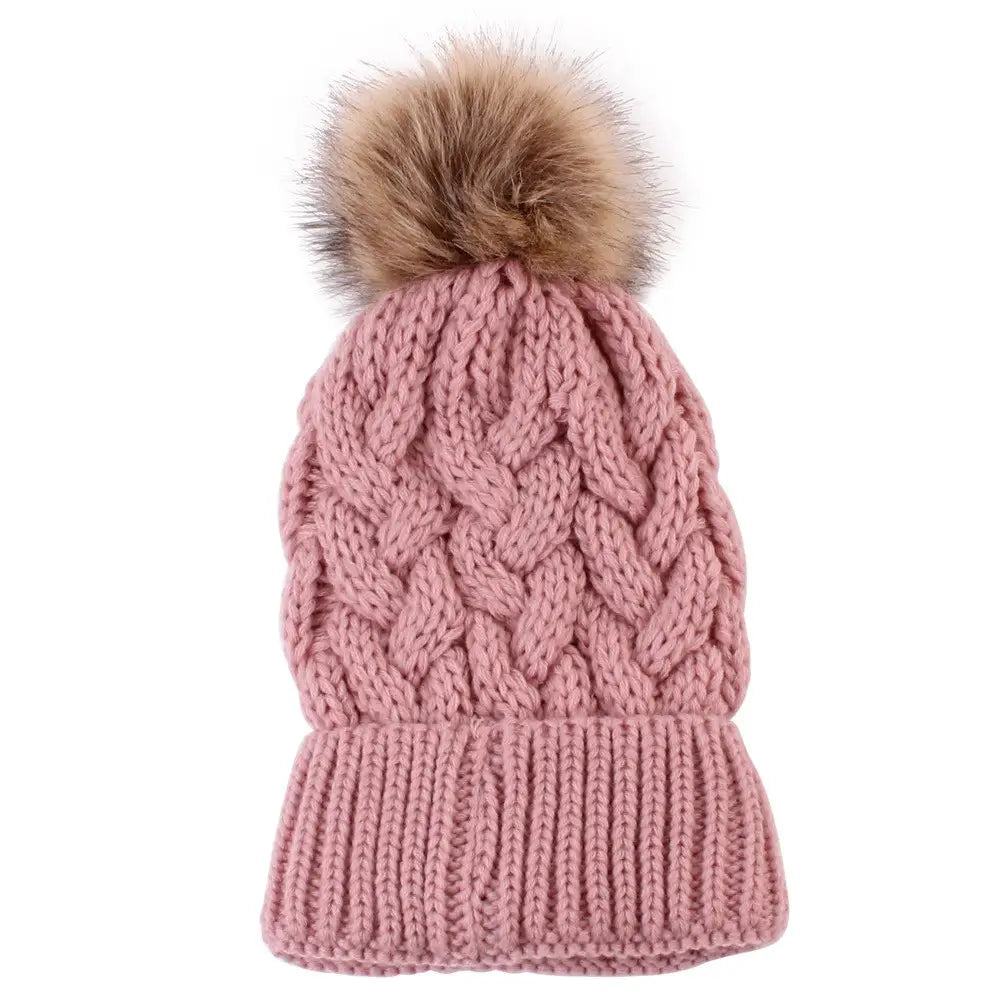 Twisted Cable Knit Pom Pom Beanie