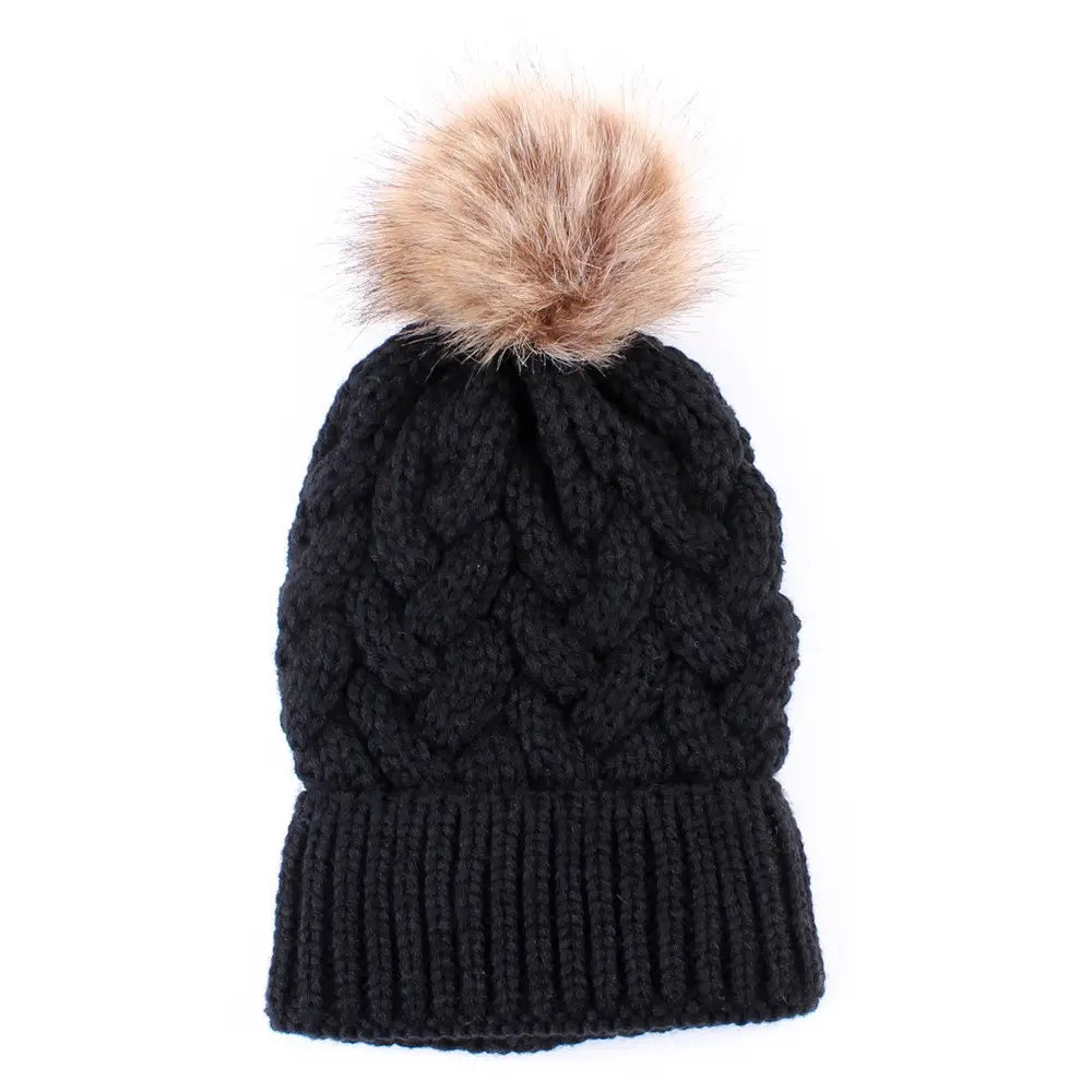 Twisted Cable Knit Pom Pom Beanie