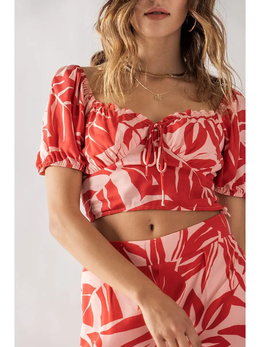 Tropical Print Crop Blouse