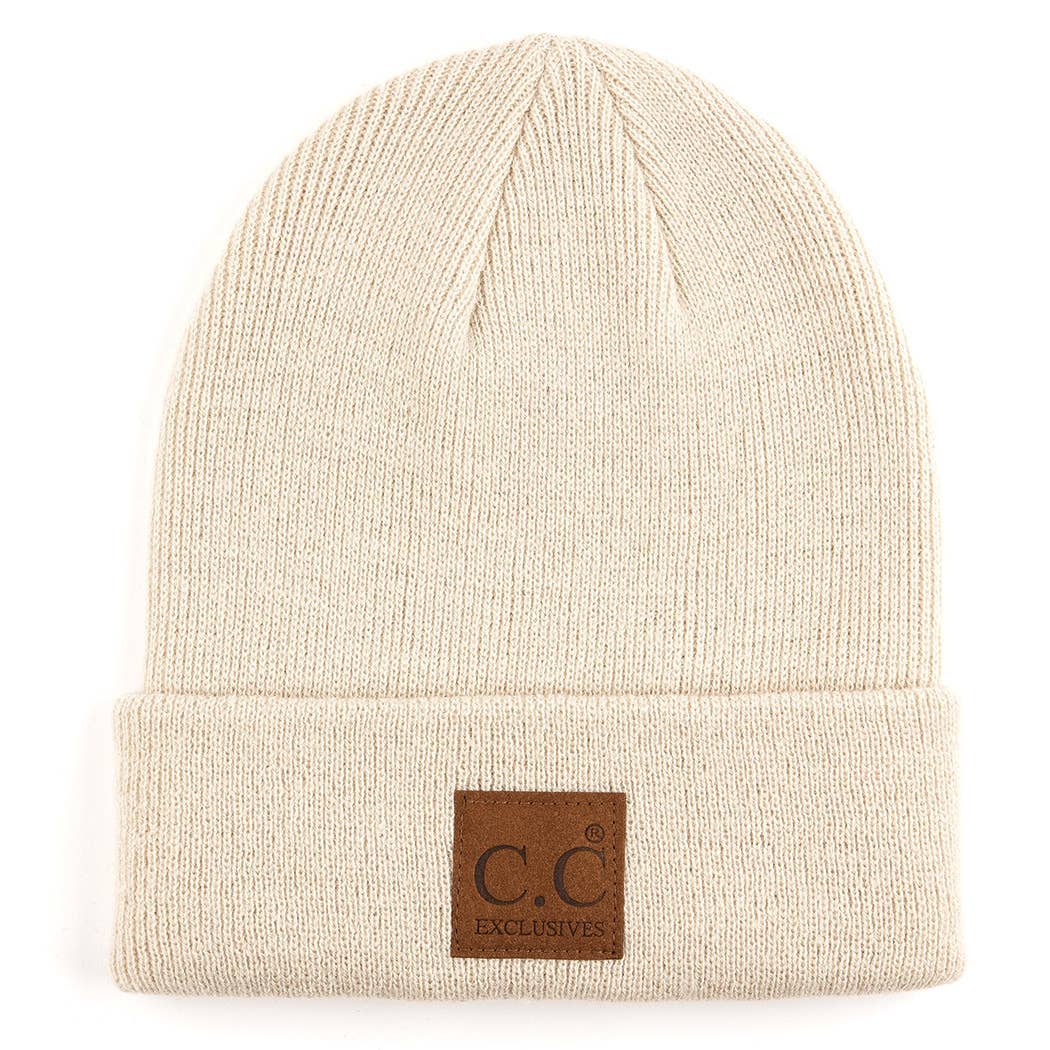 Classic Beanie Hat with Suede Logo Patch