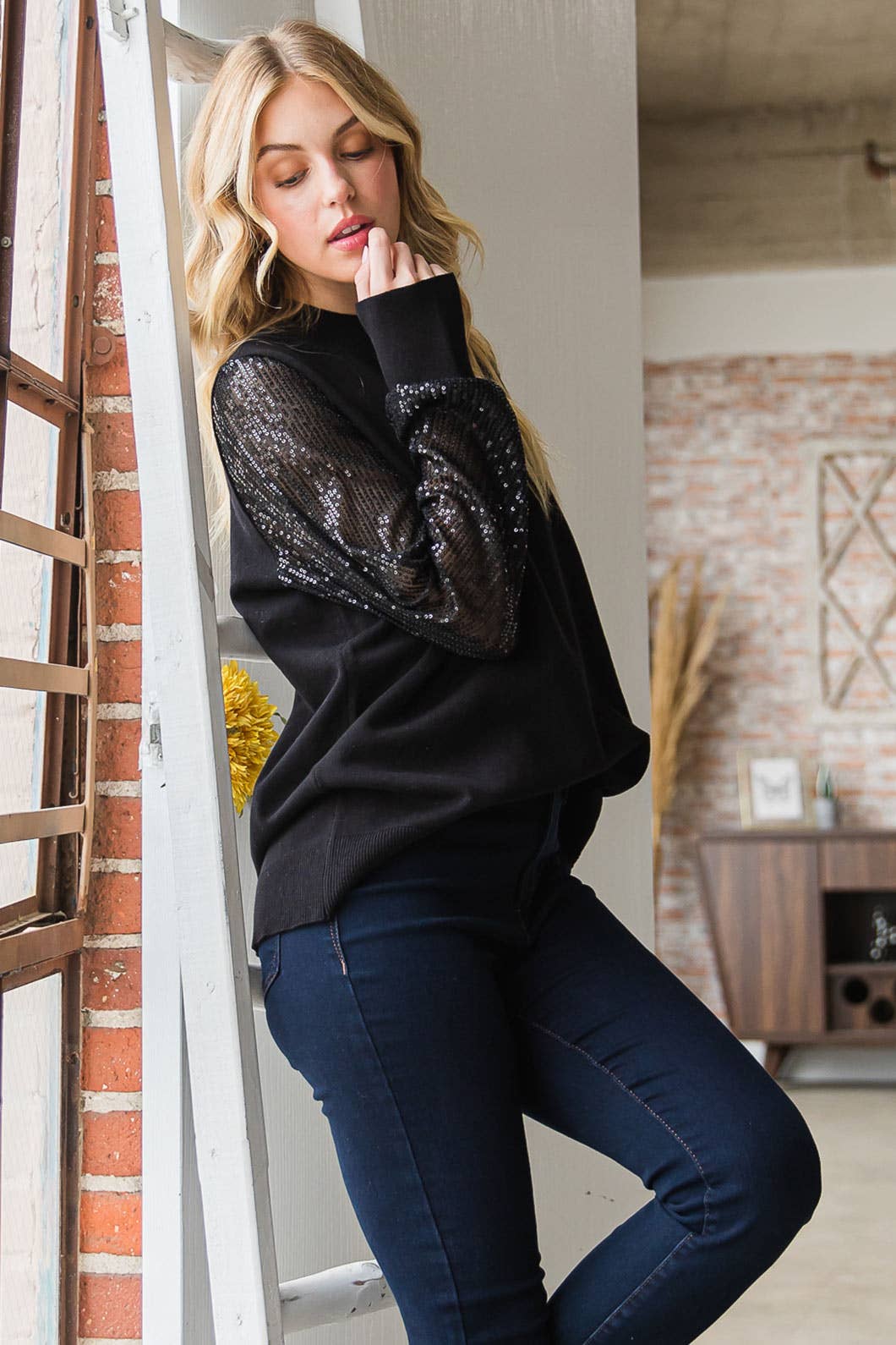 Sequined Sleeve Sweater