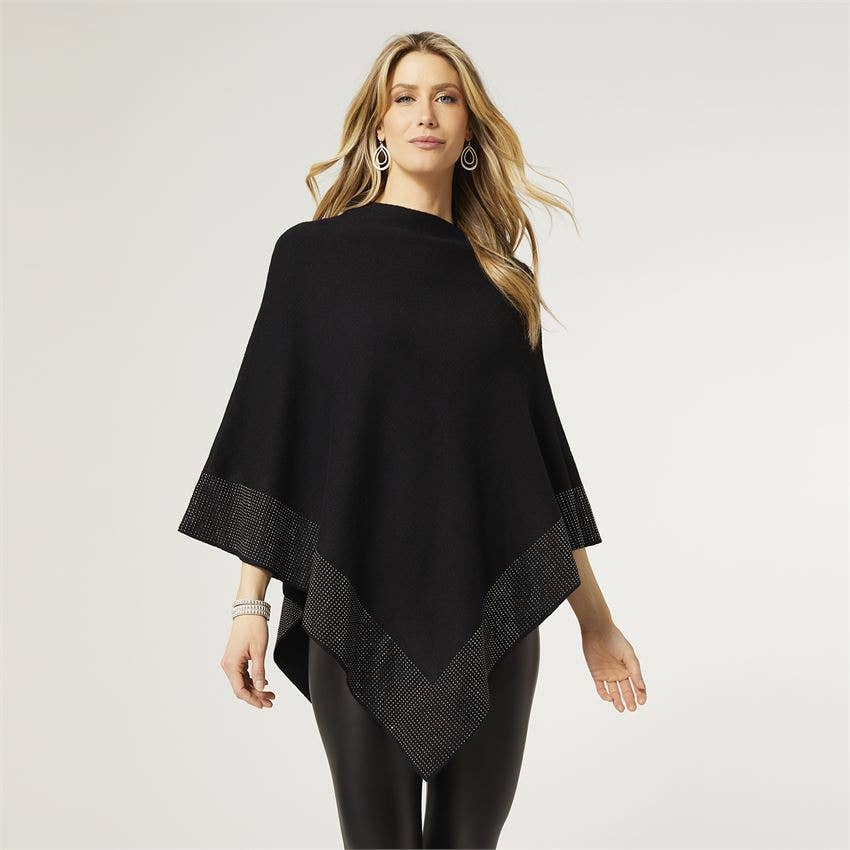 Tova Rhinestone Trim Poncho