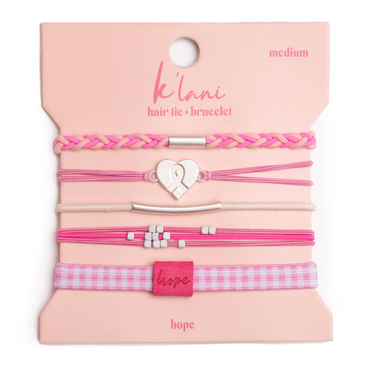 "Hope" Silver & Pink Breast Cancer Awareness Hair Tie Bracelets