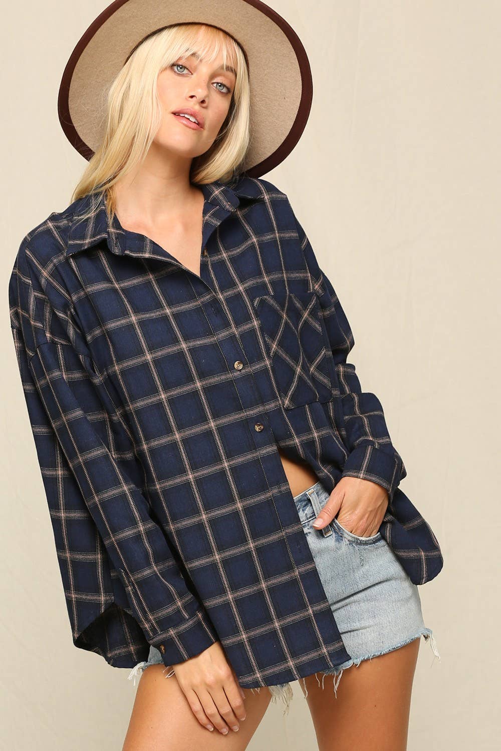 Oversized Plaid Button-Down Shirts