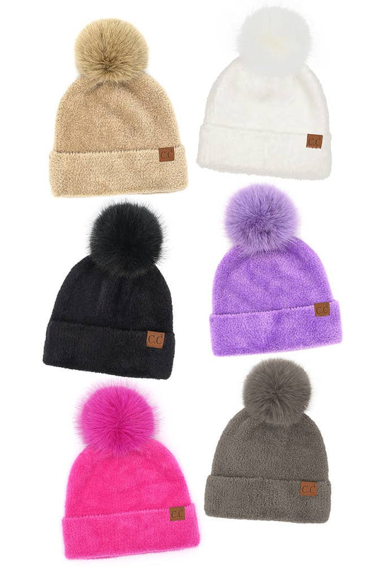 C.C Plush Terry Chenille Pom Beanie Winter Hat