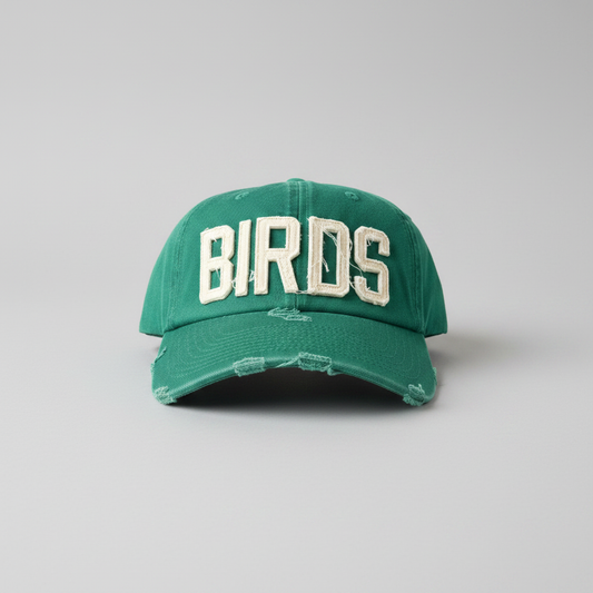 Green Embroidered Birds Cap