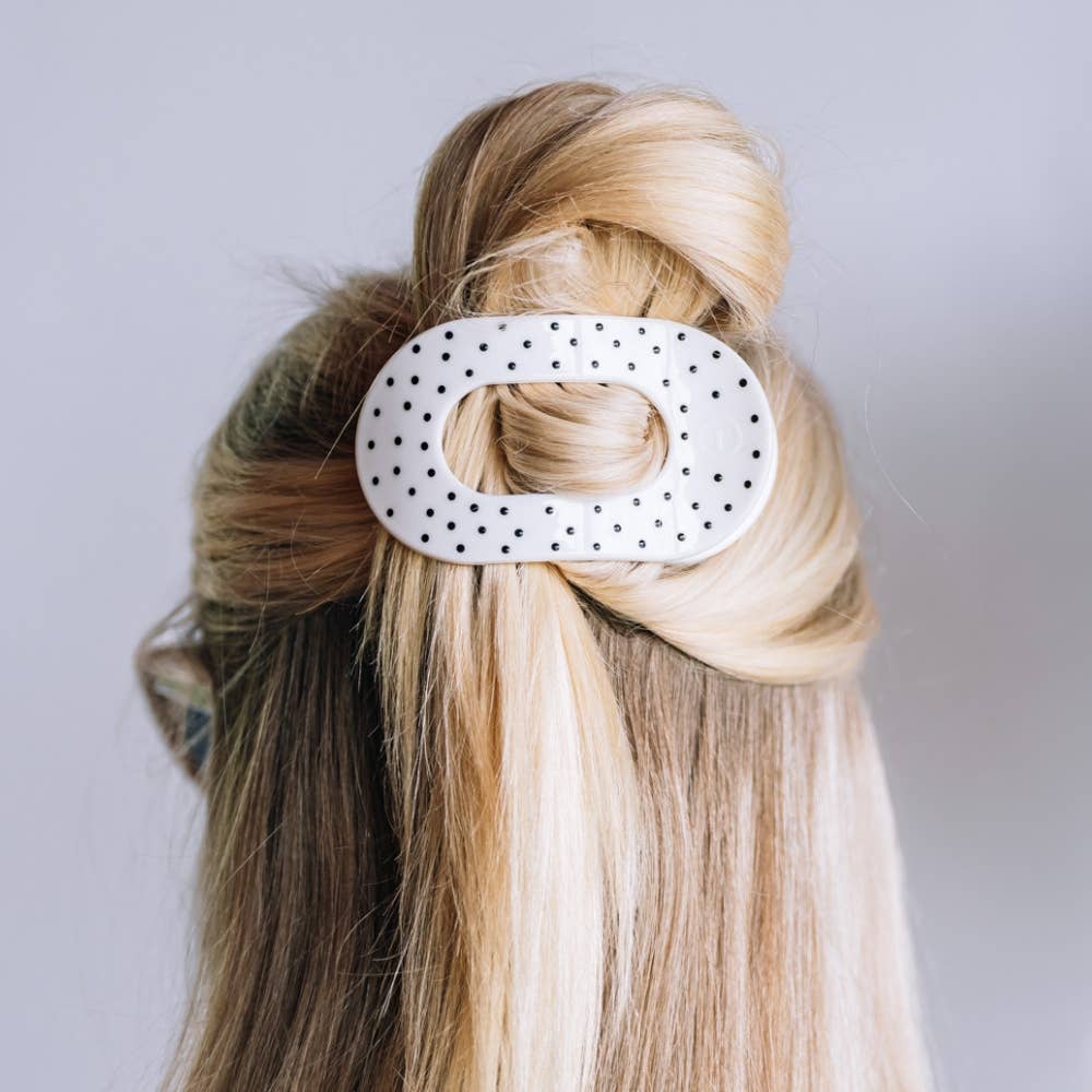 Flat Round | White Polka Dot Party | Medium Hair Clip