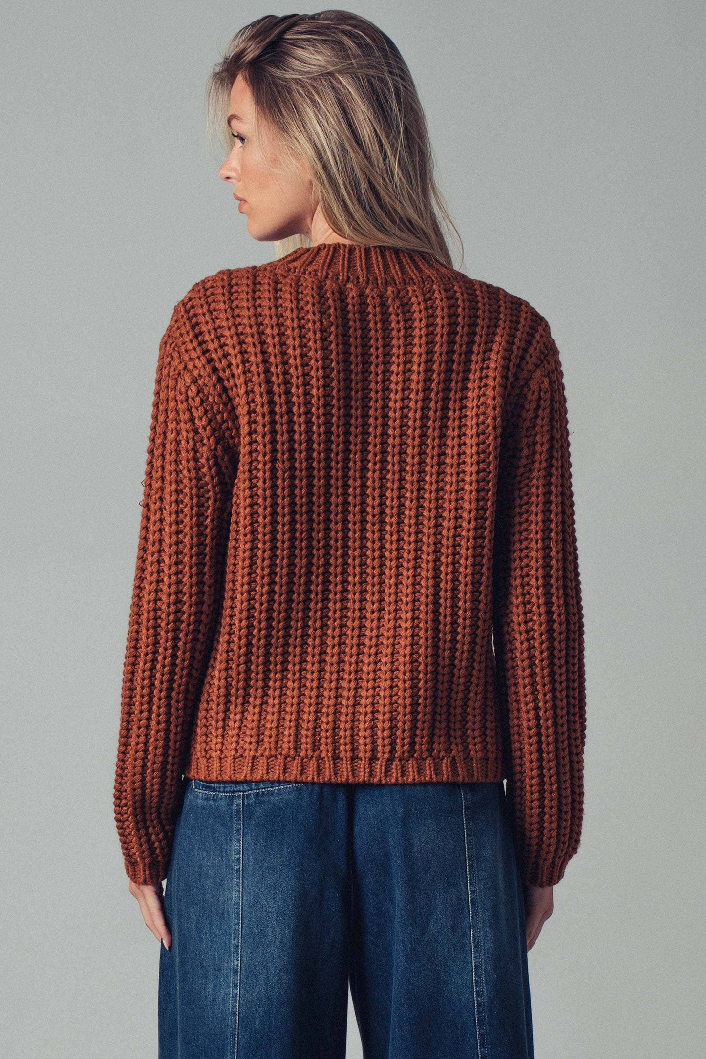 Chunky Gold Button Ribbed Knit Cardigan