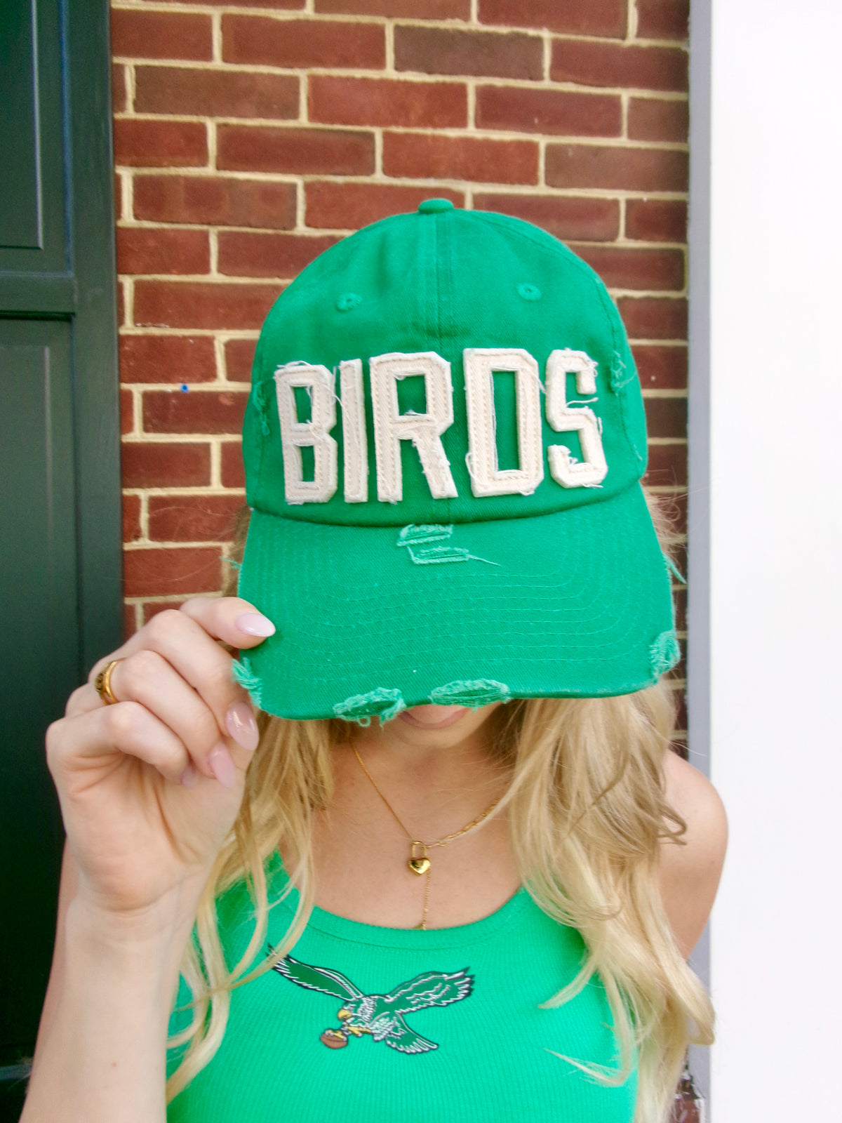 Green Embroidered Birds Cap