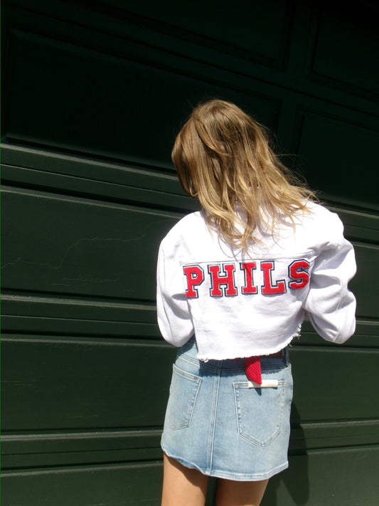 White Crop Phillies Denim Jacket