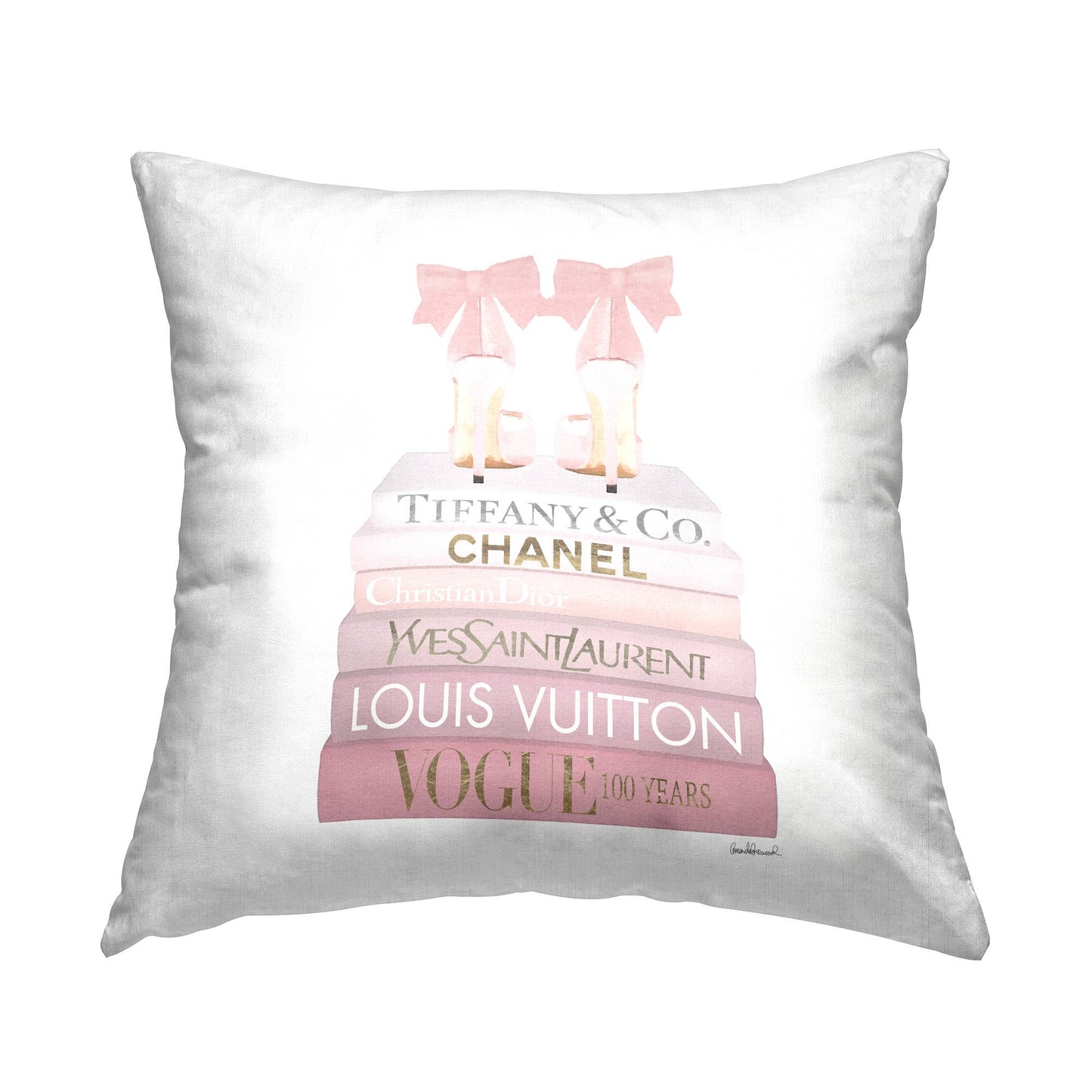 Pastel Pink Bow Heels Glam Bookstack Throw Pillow