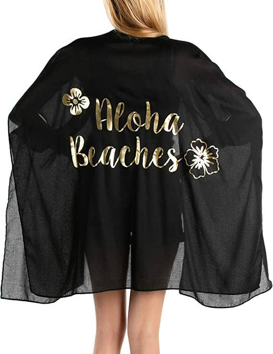 Swim Suit Cover Up - Aloha Beaches (Black/Gold)