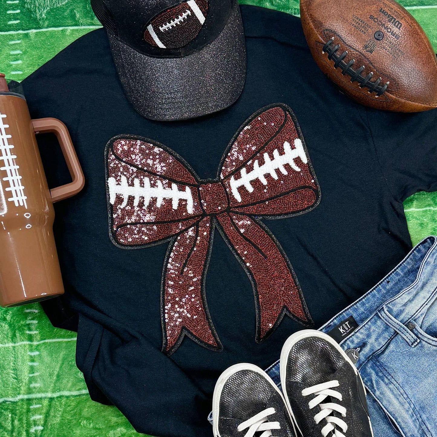 Sequins Football Bow Patch Black Everyday Tee