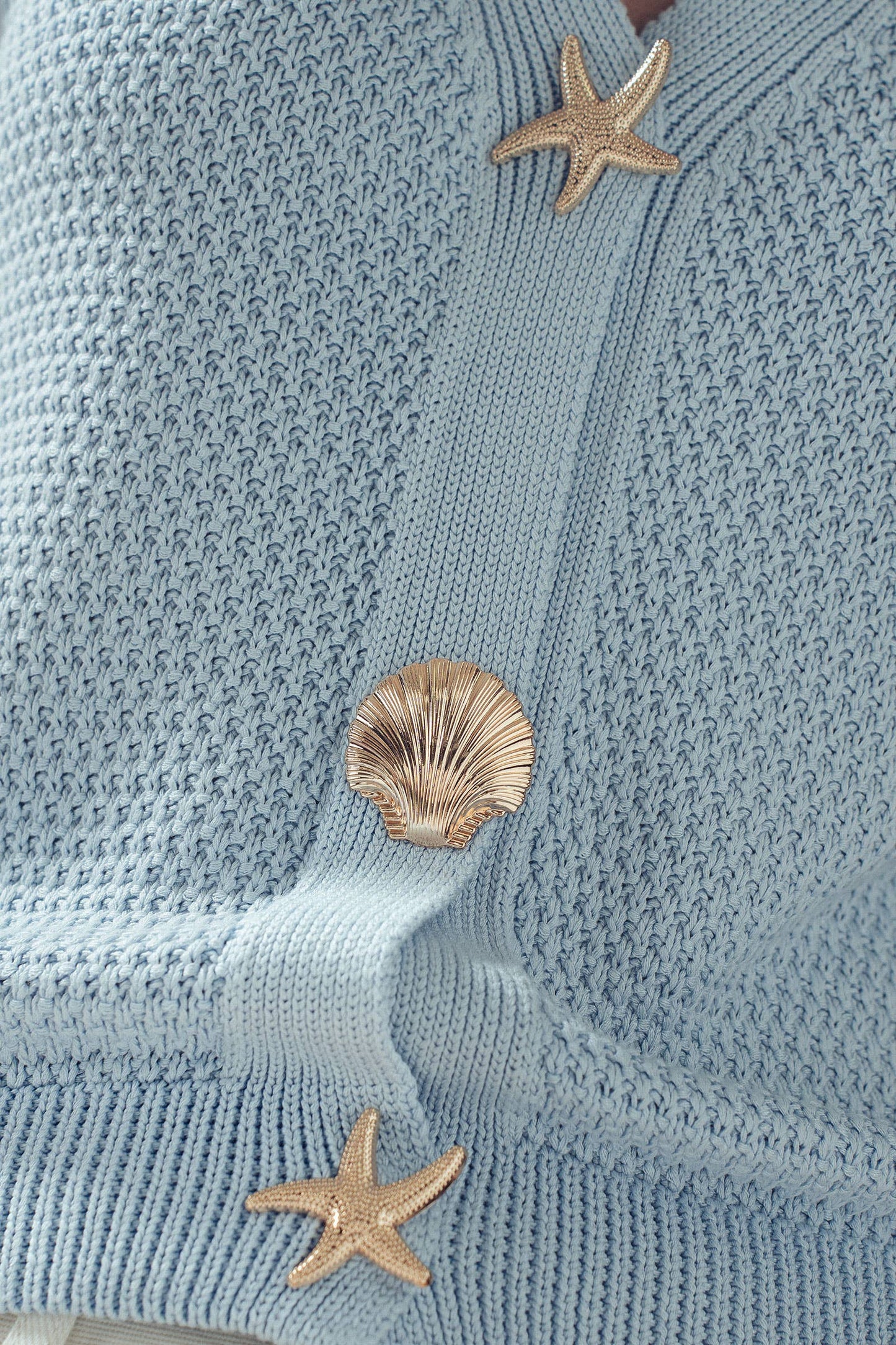 Coastal Seashell Button Textured Knit Cardigan Top