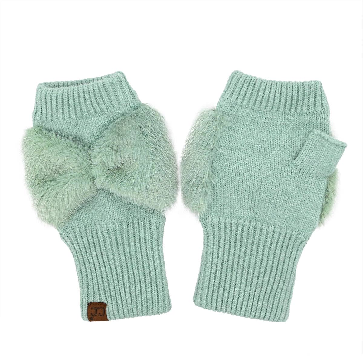 Faux Fur Bow Fingerless C.C Gloves