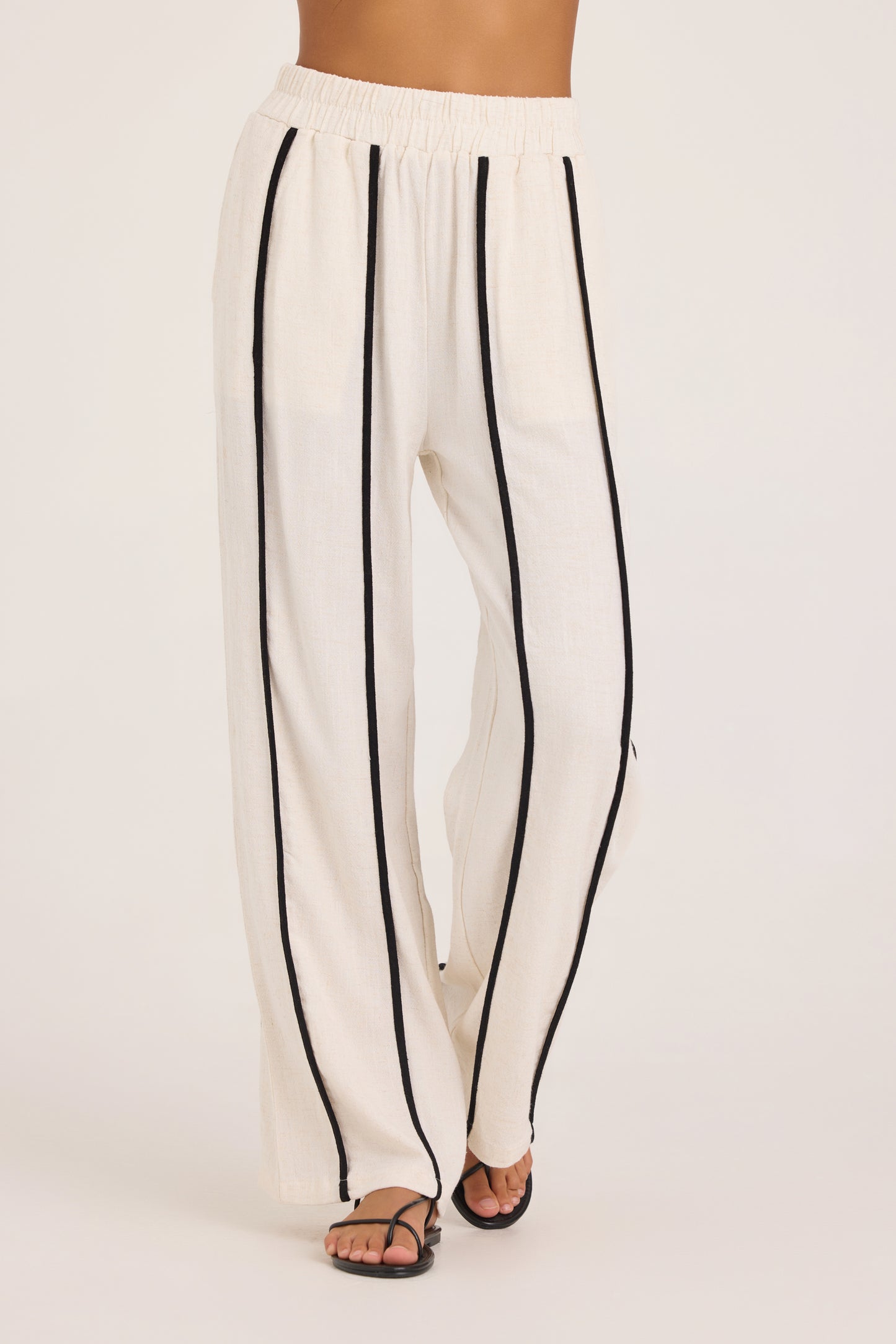 White & Black Linen Pant w/ Piping